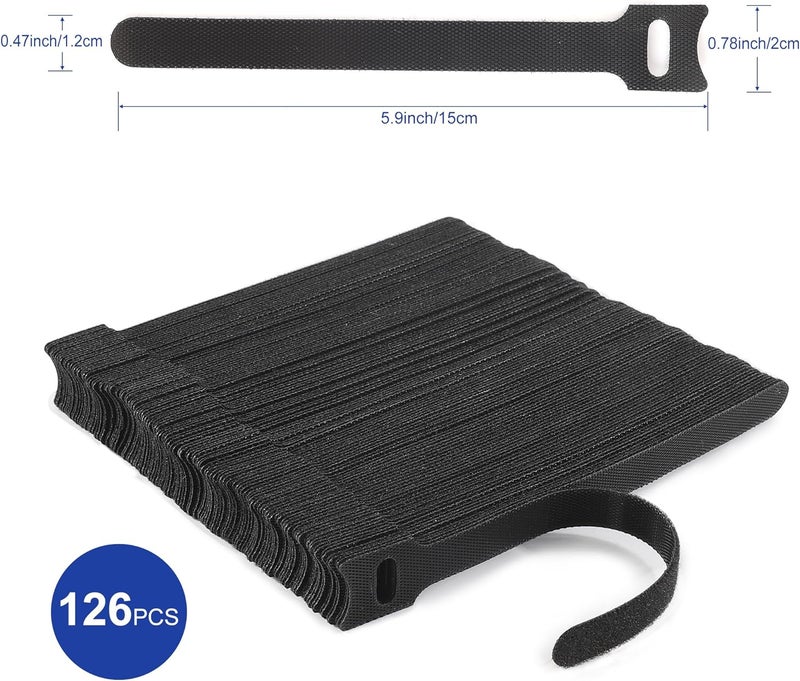 Nettbe Reusable Cable Ties, 126 PCS 6 Inches Adjustable Cord Straps Wire Organizer Cord Wrap and Hook Loop Cable Management - Image 2